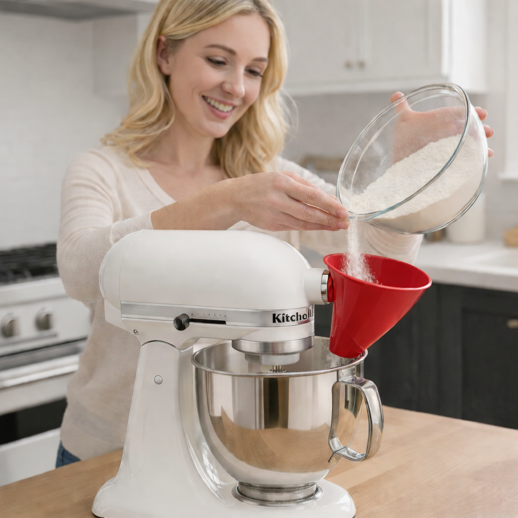 No-Mess Flour Funnel for KitchenAid Mixer – Red