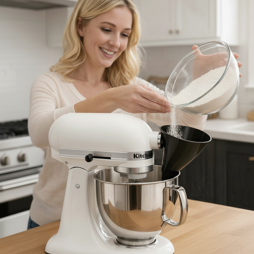 No-Mess Flour Funnel for KitchenAid Mixer – Black