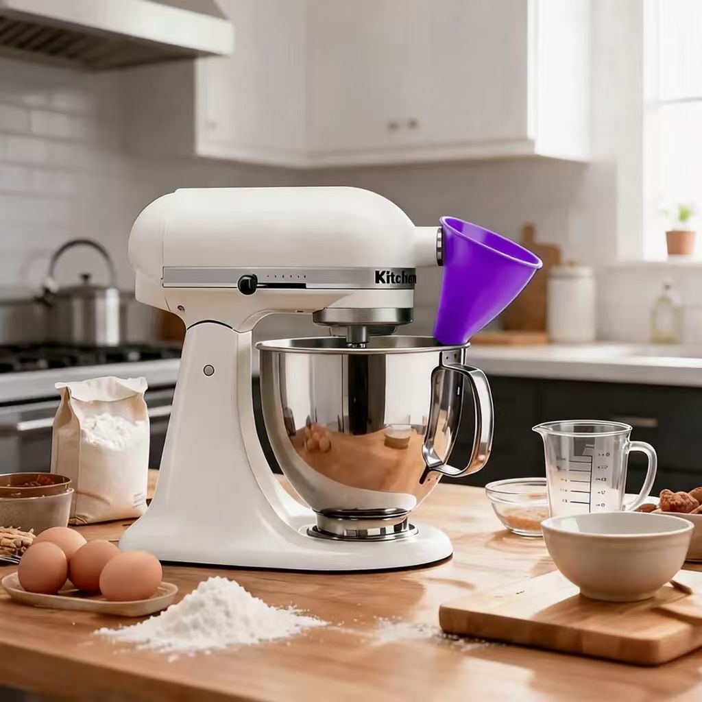 No-Mess Flour Funnel for KitchenAid Mixer – Purple