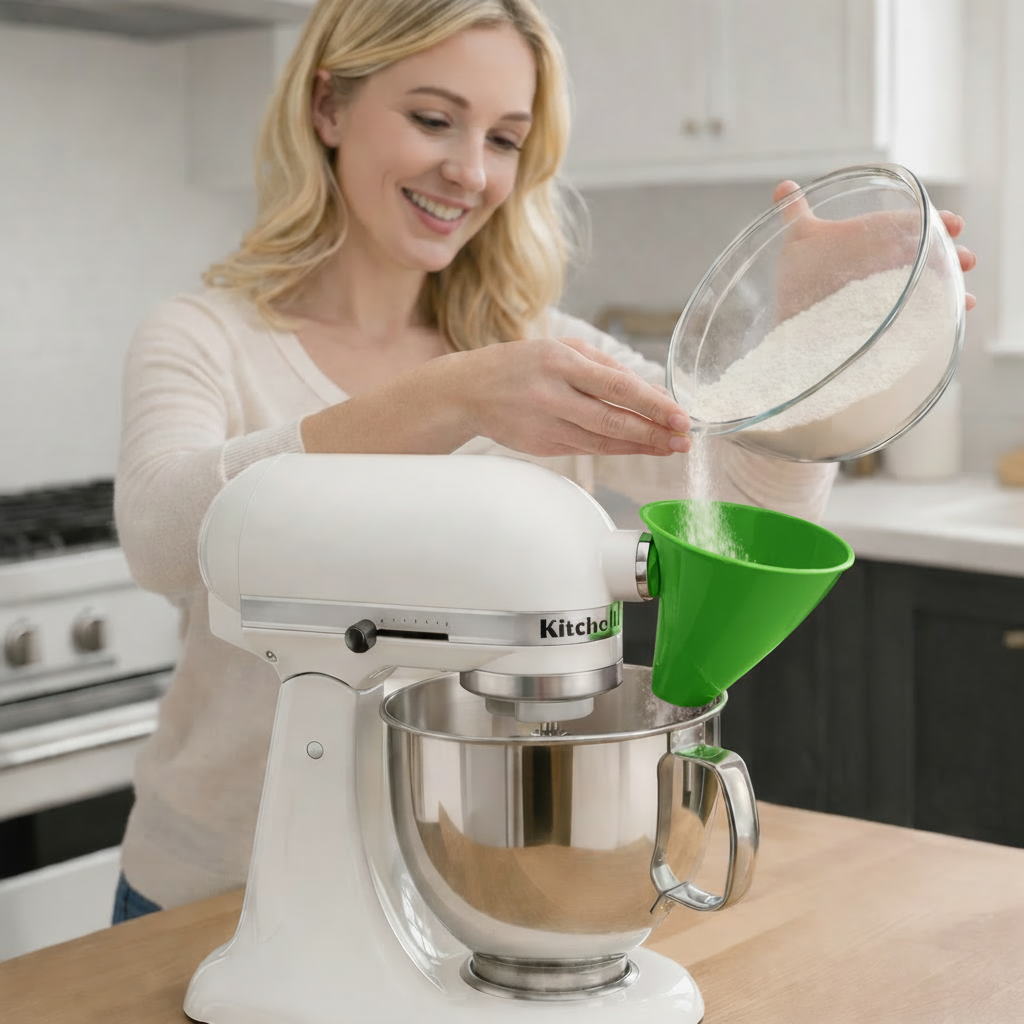 No-Mess Flour Funnel for KitchenAid Mixer – Green