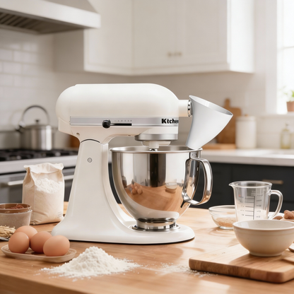 No-Mess Flour Funnel for KitchenAid Mixer – White