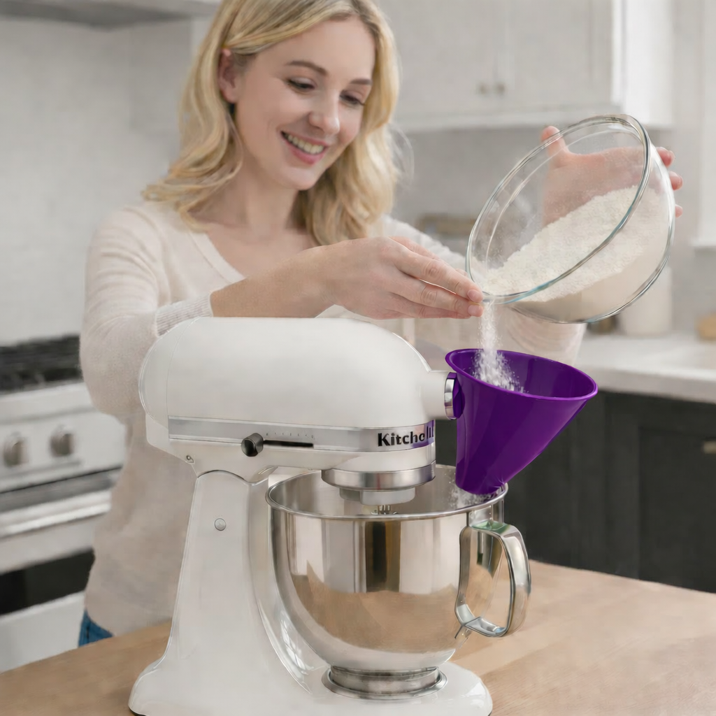No-Mess Flour Funnel for KitchenAid Mixer – Purple
